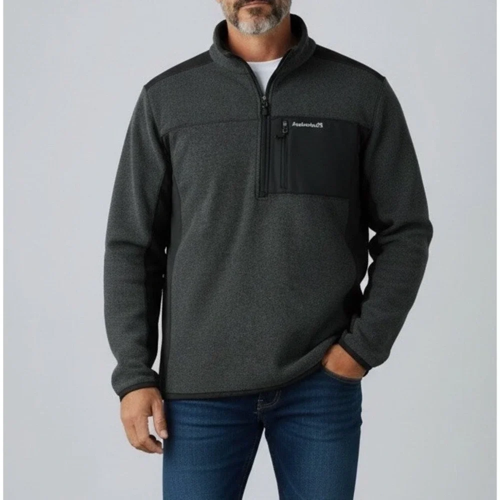 AVALANCHE XXL Quarter Zip Fleece Pullover Mens Gray-Green Black Chest Pocket